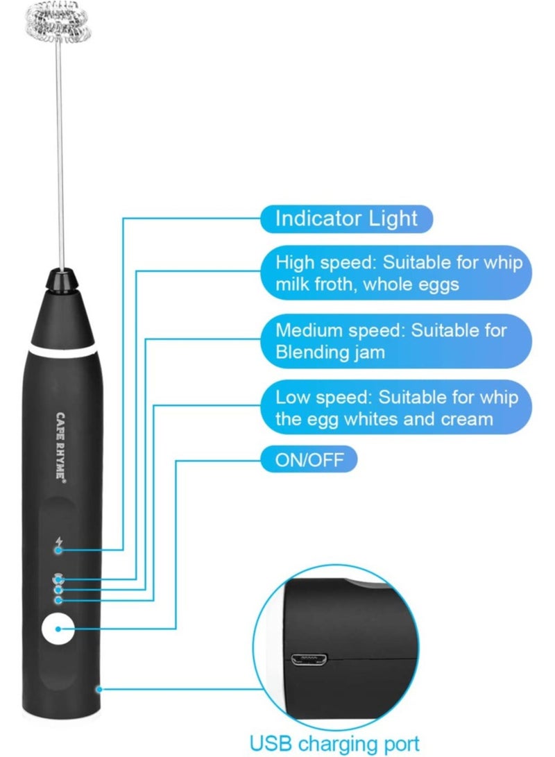 Milk Frother, Electric Handheld Coffee Frother USB Rechargeable, 3 Gear Adjustable Milk Bubbler with Ballon Whisk for for Cappuccino, Hot Chocolate, Egg Beating, BPA Free - Image 5