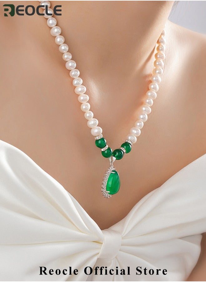 REOCLE - Women's Pearls Necklace Earrings Bracelet Set 3 Pcs Jewelry Set Simulated Pearls Accessories Vintage Costume Jewelry - Image 1