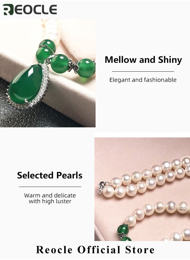 REOCLE - Women's Pearls Necklace Earrings Bracelet Set 3 Pcs Jewelry Set Simulated Pearls Accessories Vintage Costume Jewelry - Image 1