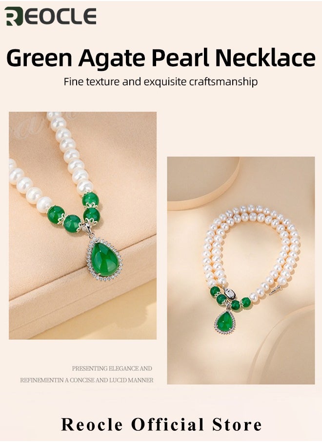 REOCLE - Women's Pearls Necklace Earrings Bracelet Set 3 Pcs Jewelry Set Simulated Pearls Accessories Vintage Costume Jewelry - Image 1