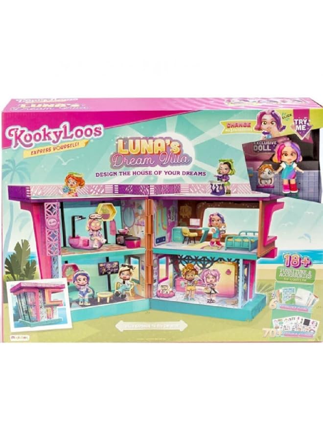 كوكيلوس فيلا أحلام لونا - بيت دمى مع ملحقات ودمية وحيوانات أليفة حصرية. يشمل ملصقات أثاث وأرضيات قابلة للتبديل. - Image 3