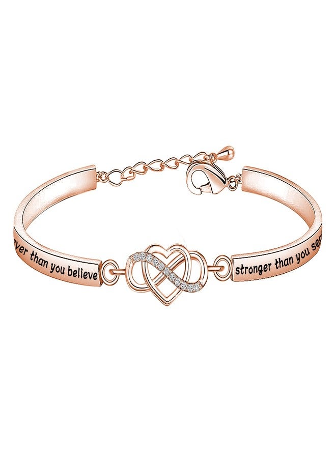 FEELMEM Inspirational Bracelet for Daughter Gifts from Mom You are Braver Stronger Smarter Than You Think to My Daughter Gift (You're braver-RG) - Image 1
