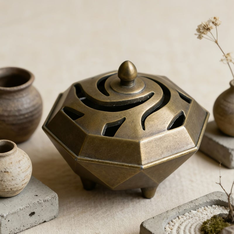 The Simple Eight Directions Auspicious Clouds Incense Holder Set With Hollowed Patterns - Image 4