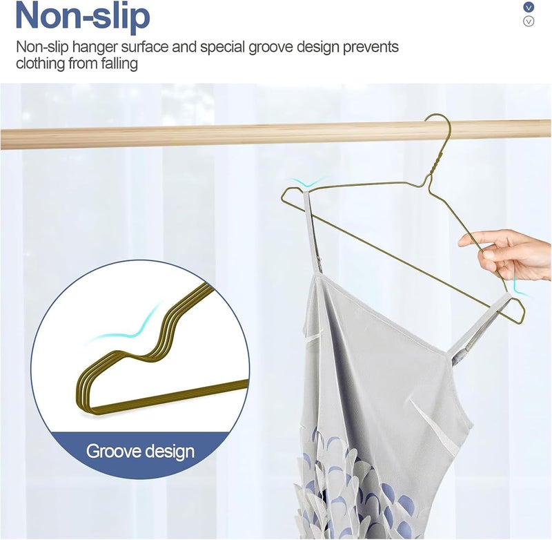 SPECILITE Wire Metal Clothes Hangers Bulk 50 Pack with Groove, 16.7 Inch, 12 Gauge Ultra Thin, Non Slip, for Standard Size Suits, Shirts, Pants, Skirts, Bronze - Image 4