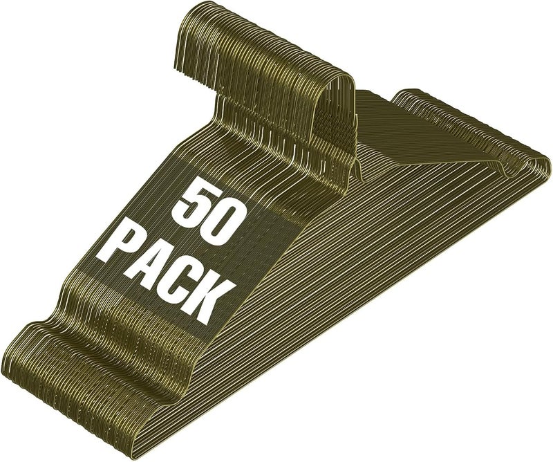 SPECILITE Wire Metal Clothes Hangers Bulk 50 Pack with Groove, 16.7 Inch, 12 Gauge Ultra Thin, Non Slip, for Standard Size Suits, Shirts, Pants, Skirts, Bronze - Image 1