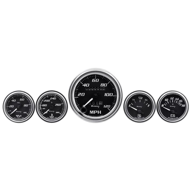 EQUUS 5Piece Gauge Set Black FaceChrome Bezel