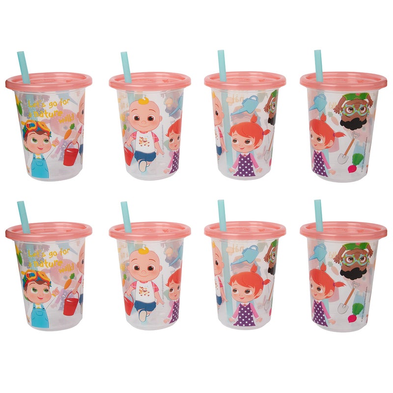 The First Years Take & Toss Toddler Straw Cups - Cocomelon - Spill Proof Toddler Sippy Cups with Snap On Lids and Straws - Cocomelon Feeding and Party Supplies - 10 Oz - 8 Count - Image 2