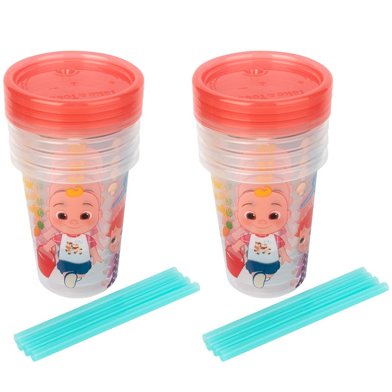 The First Years Take & Toss Toddler Straw Cups - Cocomelon - Spill Proof Toddler Sippy Cups with Snap On Lids and Straws - Cocomelon Feeding and Party Supplies - 10 Oz - 8 Count - Image 1