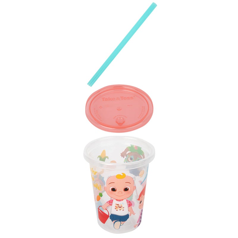 The First Years Take & Toss Toddler Straw Cups - Cocomelon - Spill Proof Toddler Sippy Cups with Snap On Lids and Straws - Cocomelon Feeding and Party Supplies - 10 Oz - 8 Count - Image 5
