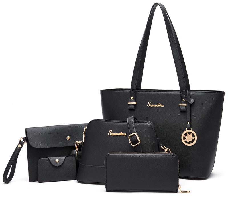 Soperwillton Handbag for Women Wallet Tote Bag Shoulder Bags Top Handle Satchel 5pcs Purse Set - Image 1