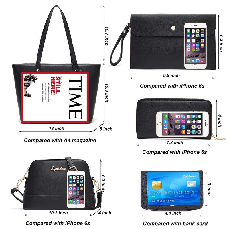 Soperwillton Handbag for Women Wallet Tote Bag Shoulder Bags Top Handle Satchel 5pcs Purse Set - Image 4