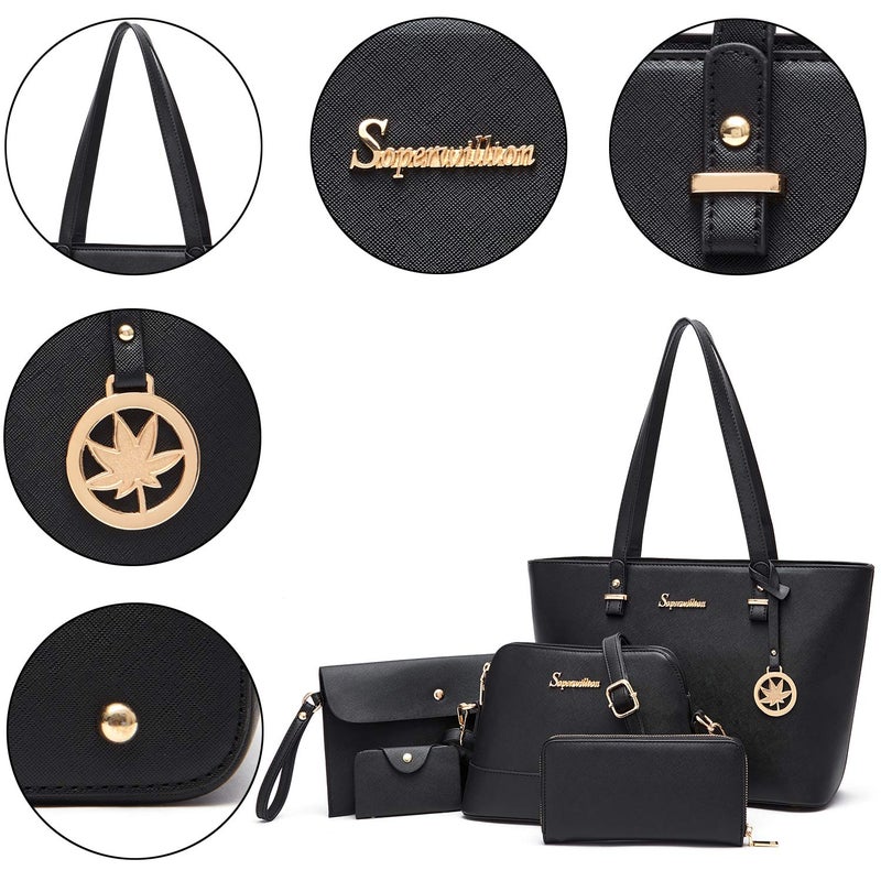 Soperwillton Handbag for Women Wallet Tote Bag Shoulder Bags Top Handle Satchel 5pcs Purse Set - Image 3