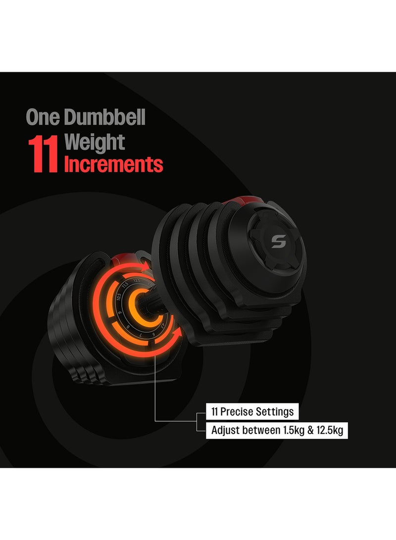 Sparnod Fitness SAD-12.5 Adjustable Dumbbells,12.5kg with 11 Weight Increments (1.5–12.5kg), One-Hand Quick Adjustment Safety Lock & Storage Rack, Ergonomic Non-Slip Grip, Premium Steel Build - Image 3
