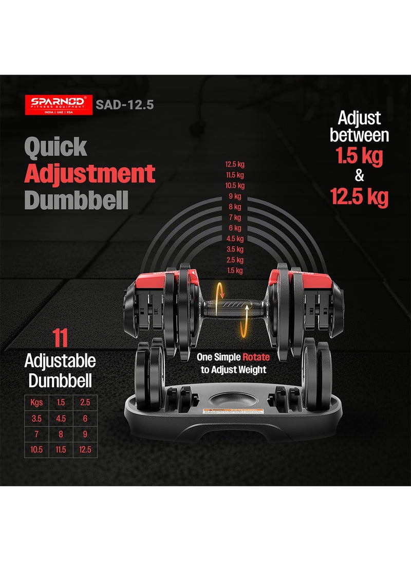 Sparnod Fitness SAD-12.5 Adjustable Dumbbells,12.5kg with 11 Weight Increments (1.5–12.5kg), One-Hand Quick Adjustment Safety Lock & Storage Rack, Ergonomic Non-Slip Grip, Premium Steel Build - Image 2