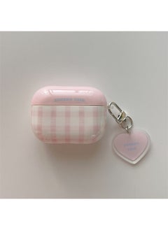 Ins Korean Style Pattern Point Airpods Protective Cover 2 For Apple Wireless Bluetooth 3 Generation Pro2 Headset Cover For Women-Color:Powder Pair Powder Plaid Earphone Case Powder Love Pendant-Applicable Model:Airpods 3 Generations