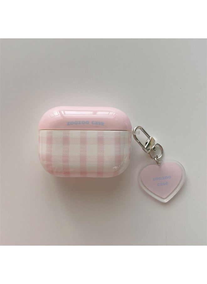 Generic - Ins Korean Style Pattern Point Airpods Protective Cover 2 For Apple Wireless Bluetooth 3 Generation Pro2 Headset Cover For Women-Color:Powder Pair Powder Plaid Earphone Case Powder Love Pendant-Applicable Model:Airpods 3 Generations - Image 1