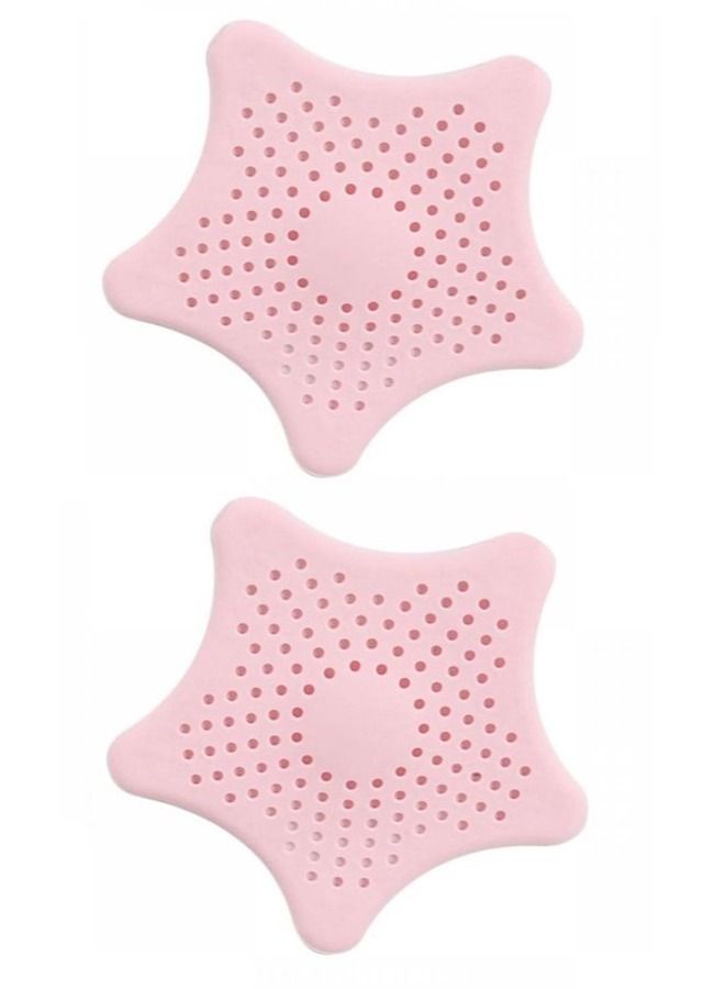MARGOUN 2-Piece Kitchen Sink Strainer Filter Star Silicone Drain Cap Bathroom Floor Hair Catcher Anti Clogging Shower Drain Cover For Kitchen Bathroom Tub Pink - Image 1