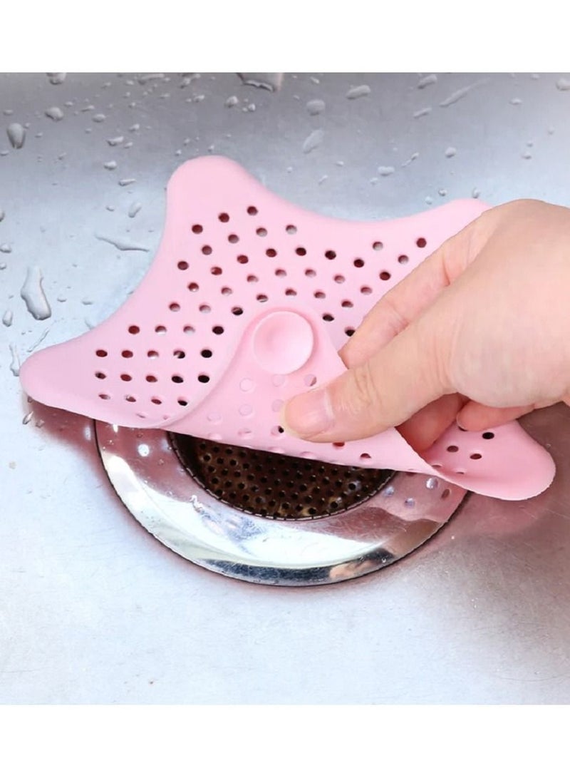 MARGOUN 2-Piece Kitchen Sink Strainer Filter Star Silicone Drain Cap Bathroom Floor Hair Catcher Anti Clogging Shower Drain Cover For Kitchen Bathroom Tub Pink - Image 2