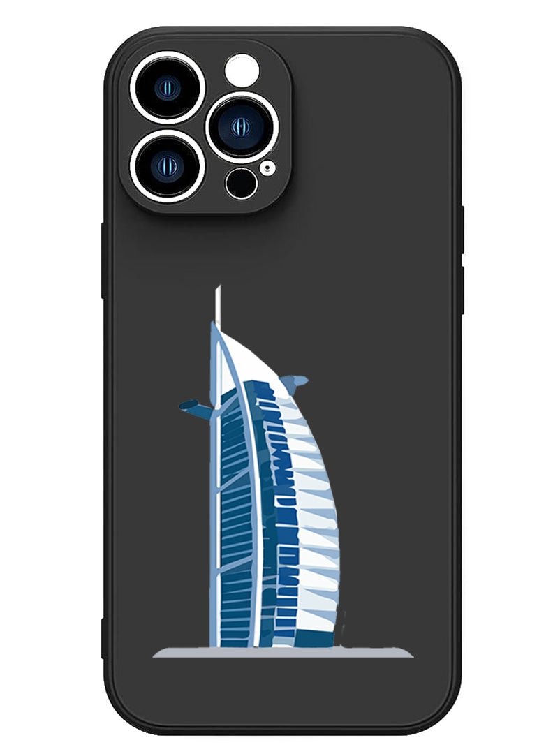 Theodor Protective Slim Fit Case Liquid Silicone Cover with Full Body Protection Anti-Scratch Shockproof Case For iPhone 15 Pro Black - Burj Al arab - Image 1