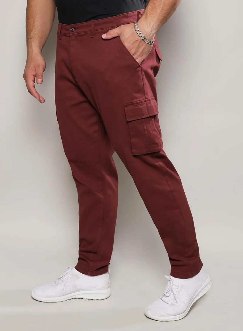 Instafab Plus  Instafab Plus Men's Maroon Cargo Trousers For Casual Wear | 6 Pockets | Plus-Size Fit | Button Closure | Cotton Poly Cargo Pant Crafted With Comfort Fit For Everyday Wear for Men | Best Price UAE