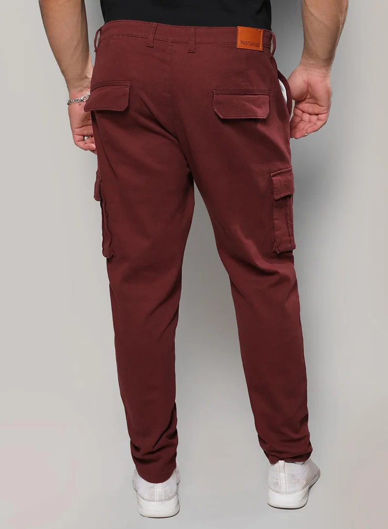 Instafab Plus  Instafab Plus Men's Maroon Cargo Trousers For Casual Wear | 6 Pockets | Plus-Size Fit | Button Closure | Cotton Poly Cargo Pant Crafted With Comfort Fit For Everyday Wear for Men | Best Price UAE