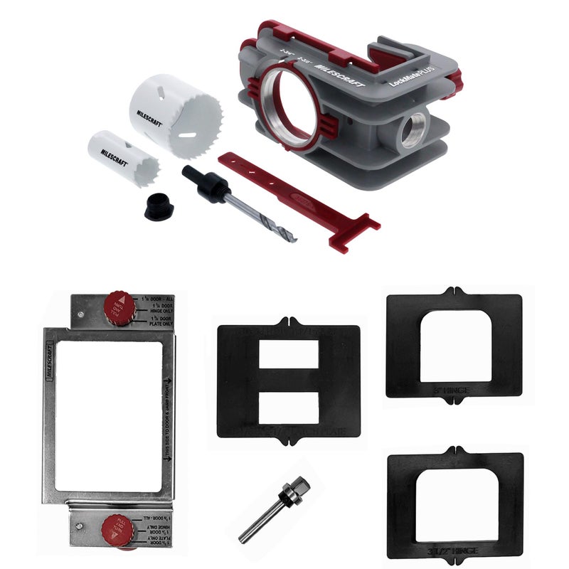Milescraft 7301 Door Kit â€“ For Installing Door Locks, Knobs, and Hinges. Self-Clamping Lock Jig with Bi-Metal Hole Saws. Rout Common Hinge Mortises on Standard Doors. Cutting Tools Included - Image 1