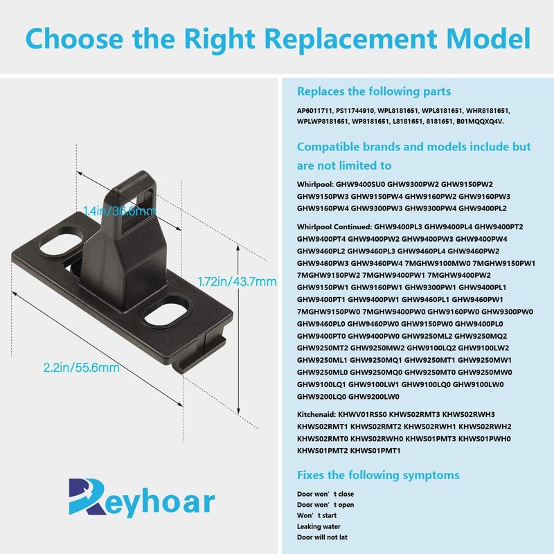Reyhoar (2 Pack) 8181651 Washer Door Catch Strike Replacement for Whirlpool Kenmore Washing Machine, Replaces AP6011711, PS11744910, WPL8181651, WHR8181651 - Image 2