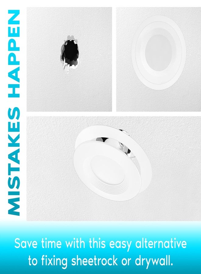 LUXRITE مجموعة حلقات تزيين بيضاء من لوكسرايت، 4 قطع، مناسبة لتركيبات الإضاءة المدمجة في السقف مقاس 5/6 بوصة، قطر خارجي 8 بوصات، قطر داخلي 6.14 بوصة، مصنوعة من المعدن، لتغطية الأسقف التالفة أو المتسخة. - Image 2