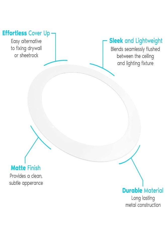 LUXRITE مجموعة حلقات تزيين بيضاء من لوكسرايت، 4 قطع، مناسبة لتركيبات الإضاءة المدمجة في السقف مقاس 5/6 بوصة، قطر خارجي 8 بوصات، قطر داخلي 6.14 بوصة، مصنوعة من المعدن، لتغطية الأسقف التالفة أو المتسخة. - Image 4