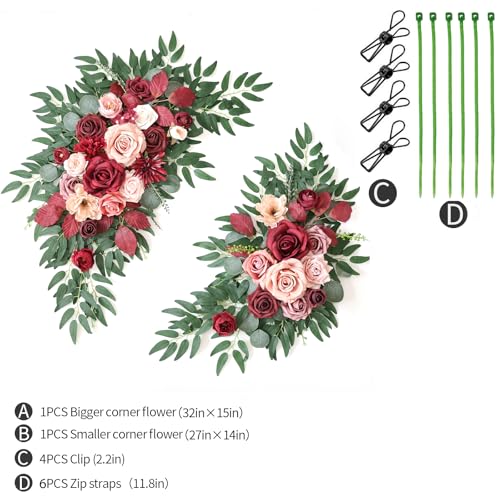 WEIERYUE Artificial Wedding Arch Flowers Kit(Pack of 2) for Wedding Arch, Bridal Shower, Ceremony and Reception Backdrop Decoration (Cream red) - Image 2