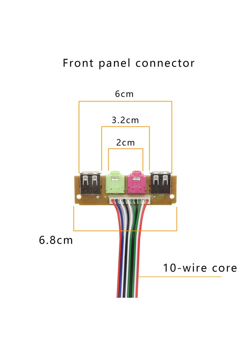 SYOSI - Computer Chassis USB Front Panel Hub, 6.8cm Front Panel Connectivity Earphone Jack Panel Front Panel Audio Adapter 2 Ports USB2.0 Extension Wire PC Audio Jack Extension for Computer Case - Image 1