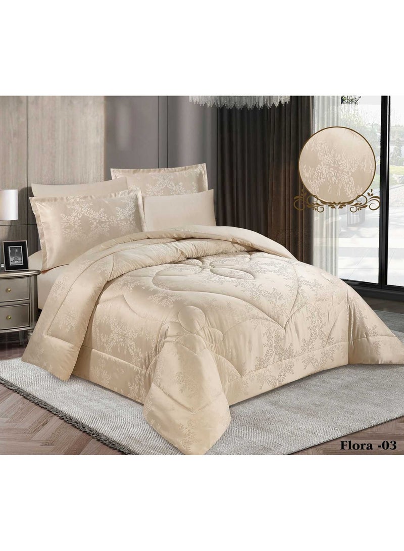 Miral Printed Single and a Half Bedding Set – 4 Pieces (Reversible Comforter 230×170, Fitted Sheet 120×200, 2 Pillowcases 70×50) 