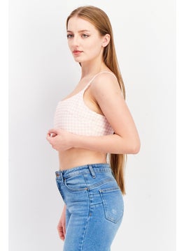 Asos Design Women Scoop Neck Sleeveless Checkered Top, Pink  - Image 2