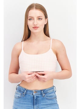 Asos Design Women Scoop Neck Sleeveless Checkered Top, Pink  - Image 1