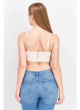 Asos Design Women Scoop Neck Sleeveless Checkered Top, Pink  - Image 3