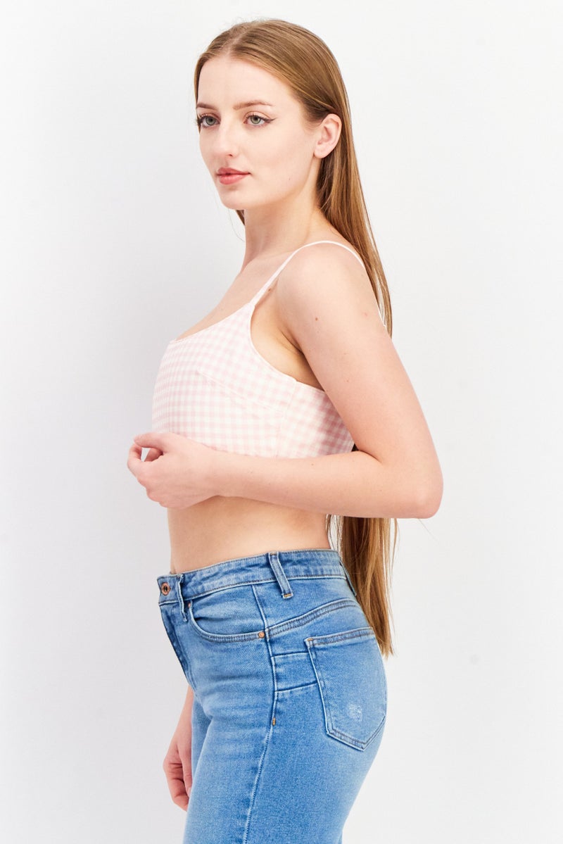 ASOS توب نسائي بدون أكمام بتصميم أسوس، بياقة دائرية، مزخرف بمربعات، وردي - Image 2