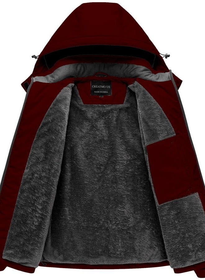 CREATMO US Womens Coats Winter Plus Size Snow Jacket Women's Waterproof Ski Hooded Coat Mountain Snowboarding Jackets Insulated Fleece Parka Wine Red S, Wine Red, S - Image 2