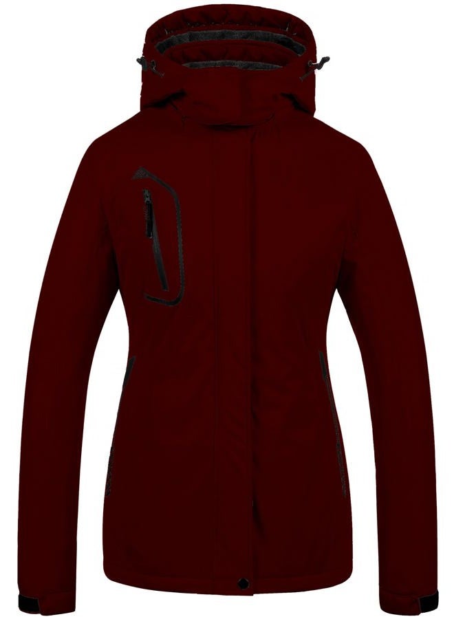CREATMO US Womens Coats Winter Plus Size Snow Jacket Women's Waterproof Ski Hooded Coat Mountain Snowboarding Jackets Insulated Fleece Parka Wine Red S, Wine Red, S - Image 1