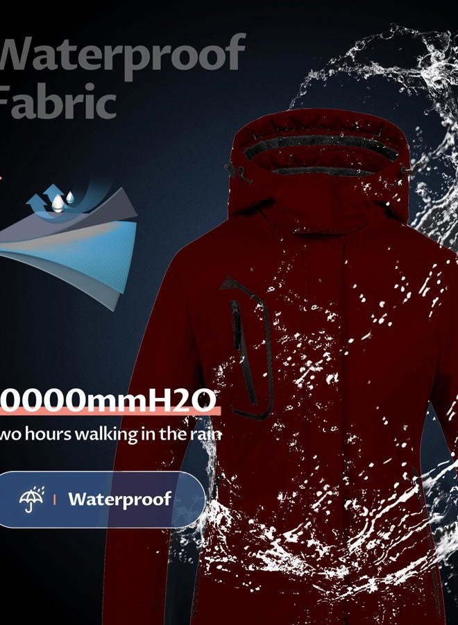 CREATMO US Womens Coats Winter Plus Size Snow Jacket Women's Waterproof Ski Hooded Coat Mountain Snowboarding Jackets Insulated Fleece Parka Wine Red S, Wine Red, S - Image 3