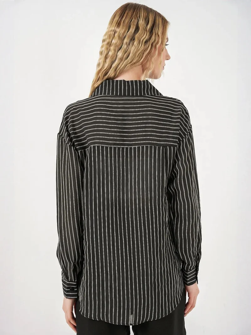 Big Dart Black BDART Oversized Striped Button-Front Shirt for Women | Best Price UAE