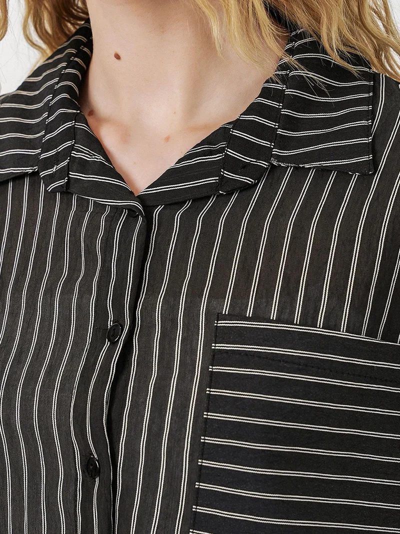 Big Dart Black BDART Oversized Striped Button-Front Shirt for Women | Best Price UAE