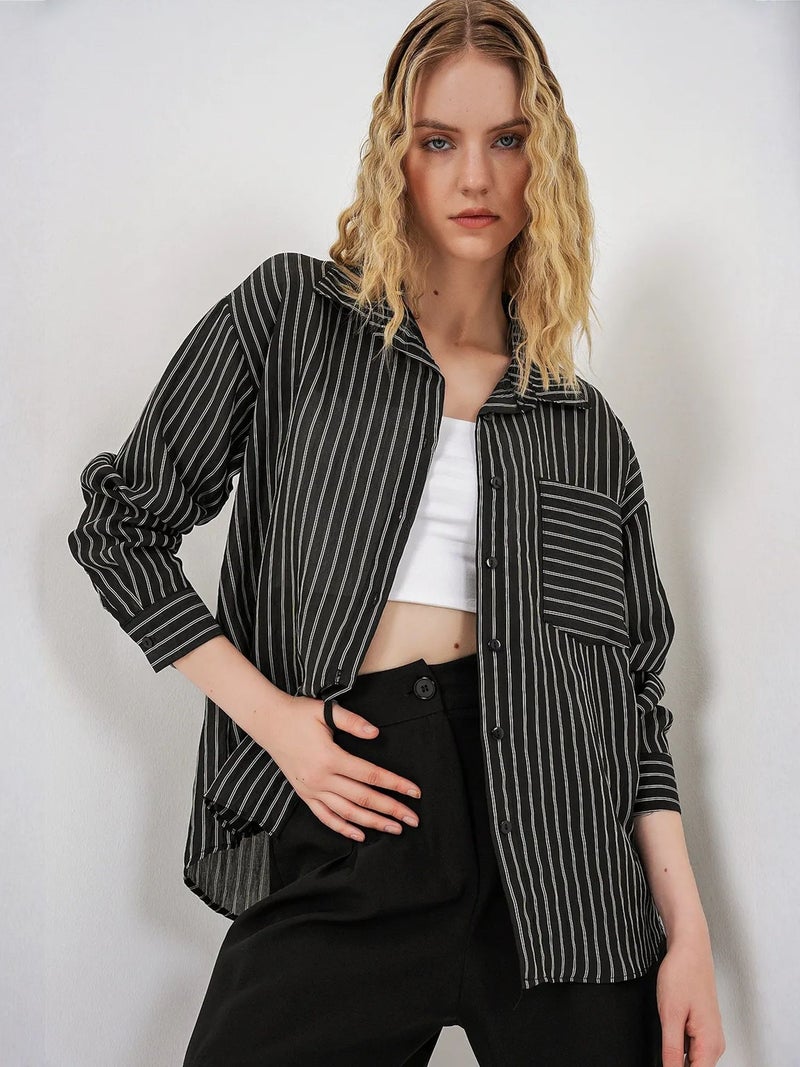 BIG DART BDART Oversized Striped Button-Front Shirt - Image 1