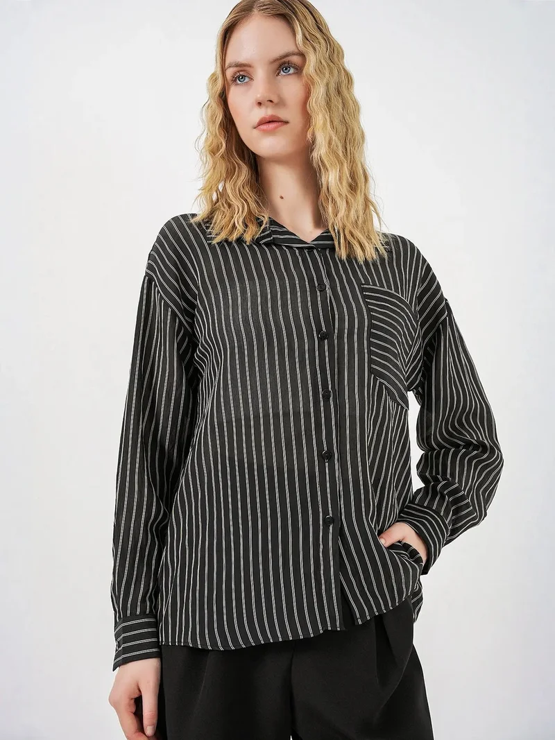 Big Dart Black BDART Oversized Striped Button-Front Shirt for Women | Best Price UAE