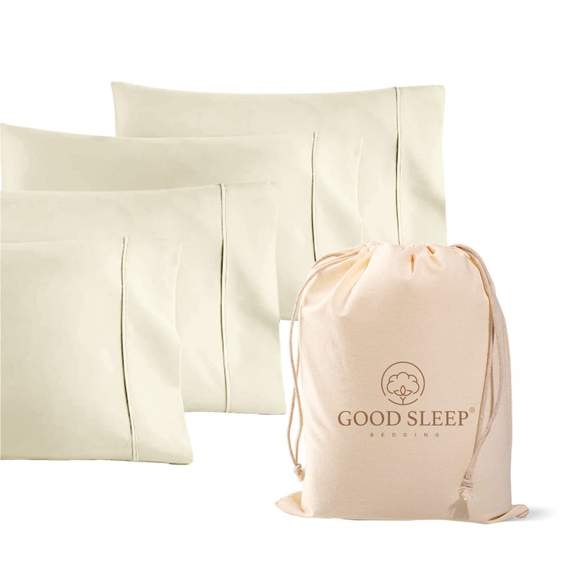 1000 TC Ivory King Pillowcases Set of 4 100 Egyptian Cotton Pillow Cases with Long Staple Cotton  Sateen Weave Silky Soft Hotel  Like Bed Pillow Covers for Comfy Sleeping Snug Fit