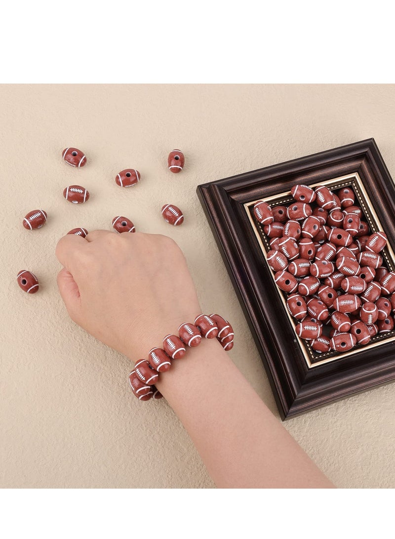 Excefore 100pcs American Football Beads, 18mm Sport Goods Theme Rugby Acrylic Beads, DIY Bracelet Necklace Jewelry Keychains Making, with Crystal Elastic Rope and Scissors - Image 4