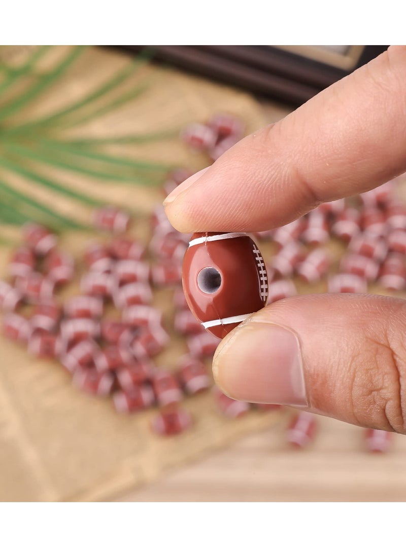 Excefore 100pcs American Football Beads, 18mm Sport Goods Theme Rugby Acrylic Beads, DIY Bracelet Necklace Jewelry Keychains Making, with Crystal Elastic Rope and Scissors - Image 3