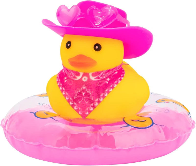 wonuu Car Rubber Duck Decoration, West Cowboy Duck Car Dashboard Decoration Accessories with Mini Swim Ring Cowboy Hat Scarf and Sunglasses(C_Pink Scarf Cowboy&Pink hat&Love Heart Glasses) - Image 1