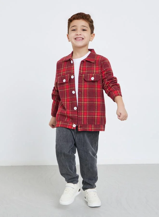 ستايلي قميص فلانيل بنقشة مربعات وجيبين أماميين