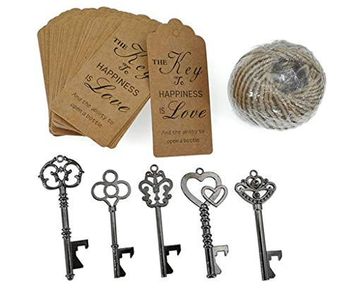 ALIMITOPIA 50pcs Skeleton Key Bottle Opener Bridal Shower Wedding Party Favor Souvenir Gift with Escort Tag and Jute RopeGun Black Tone - Image 5