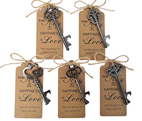 ALIMITOPIA 50pcs Skeleton Key Bottle Opener Bridal Shower Wedding Party Favor Souvenir Gift with Escort Tag and Jute RopeGun Black Tone - Image 1